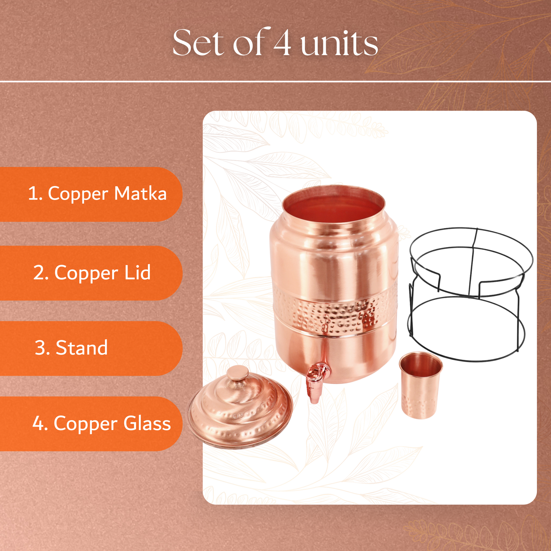 Natural Copper Tapered lid Hammered Water Dispenser