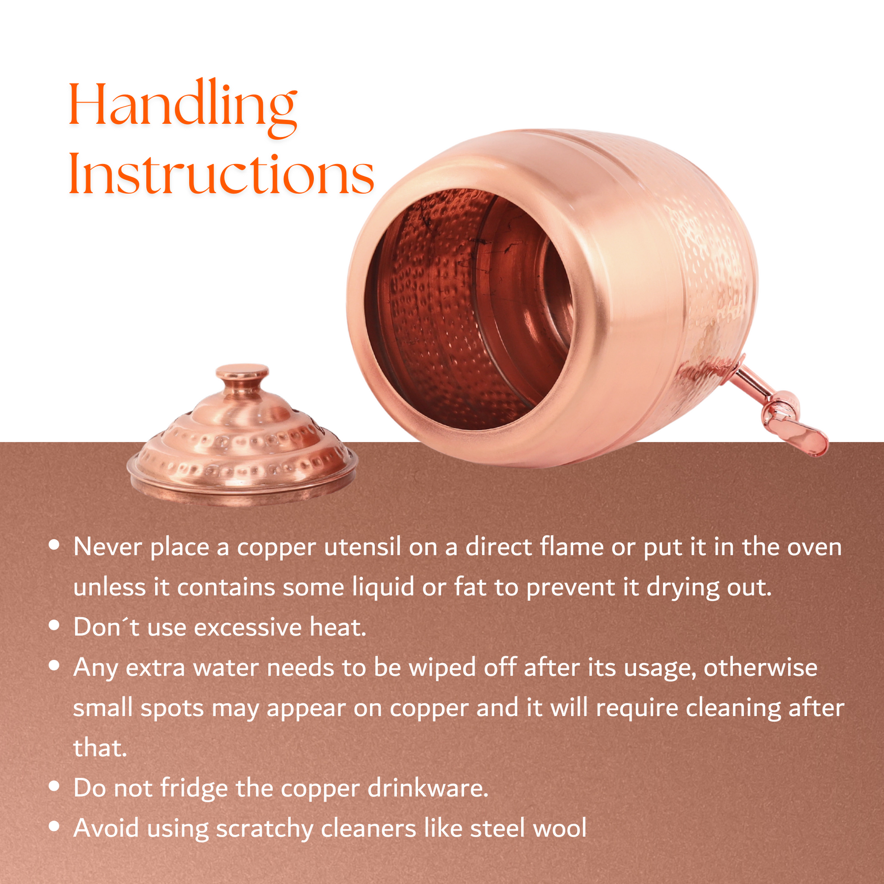 Natural Copper Tapered lid Hammered Water Dispenser