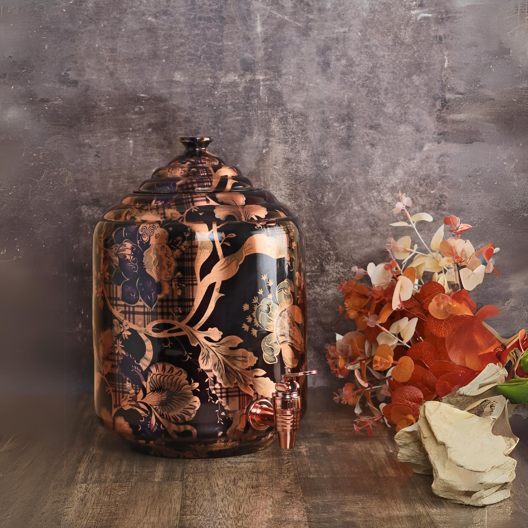 Golden Flower Hammered Copper Water Dispenser