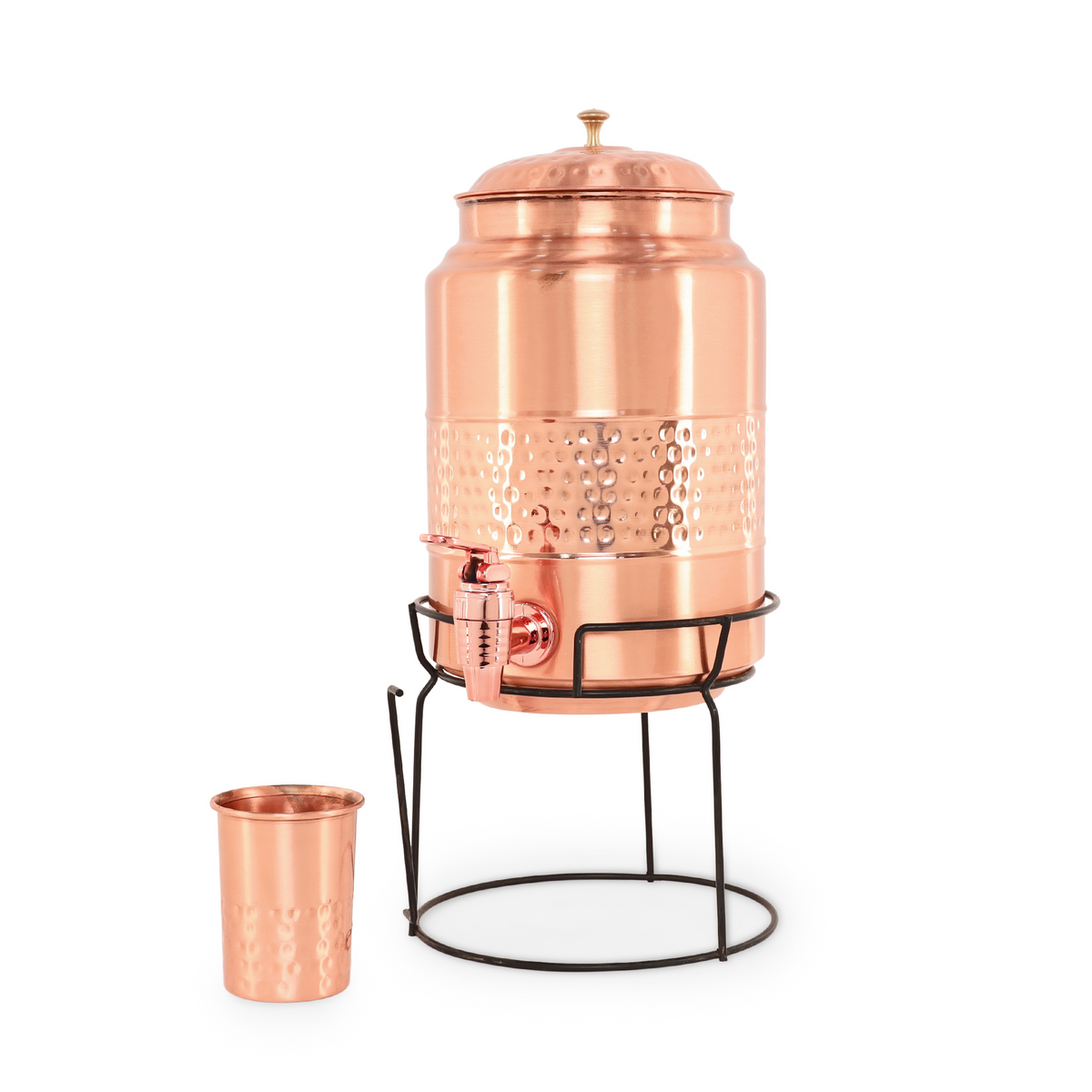 Natural Copper Flat lid Hammered Water Dispenser