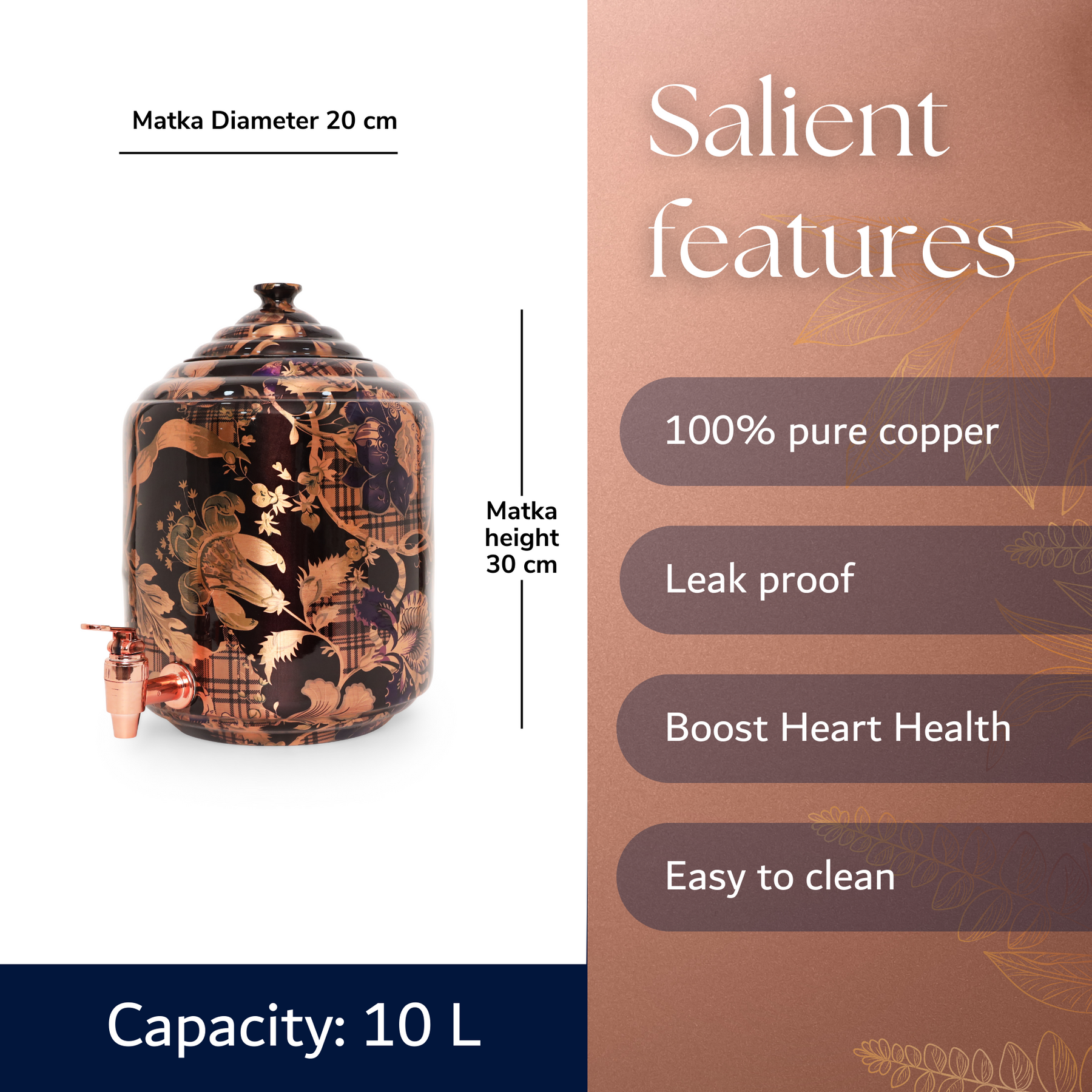 Golden Flower Hammered Copper Water Dispenser