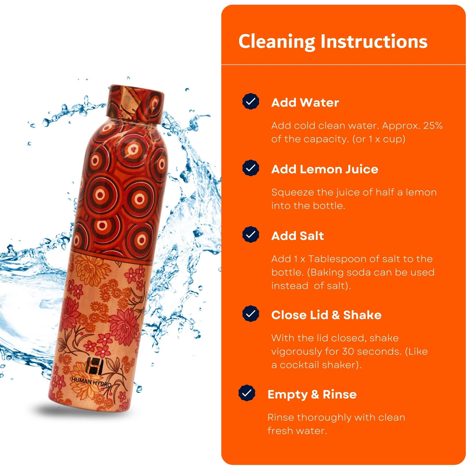 Human Hydro 100% Pure Copper Water Bottle With Multicolour