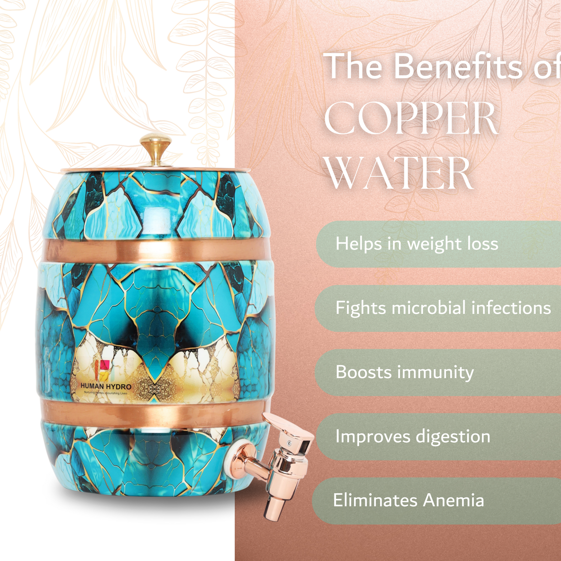 Teal Marble Hammered Copper Water Dispenser