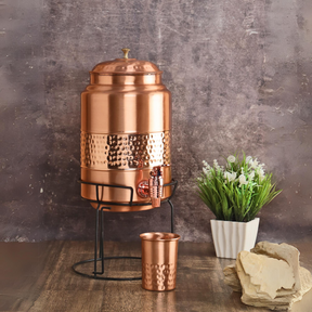 Natural Copper Flat lid Hammered Water Dispenser