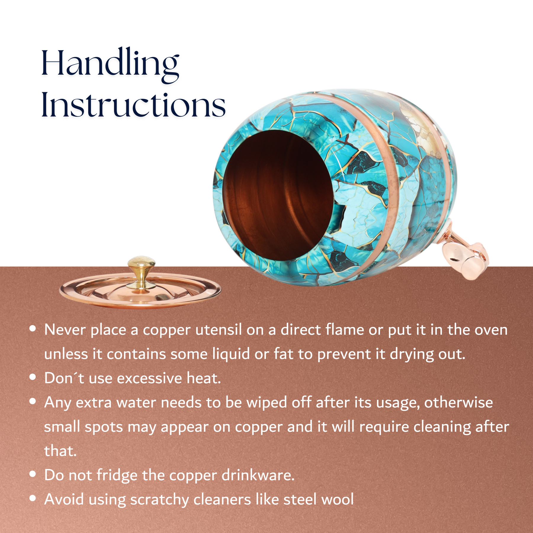 Teal Marble Hammered Copper Water Dispenser