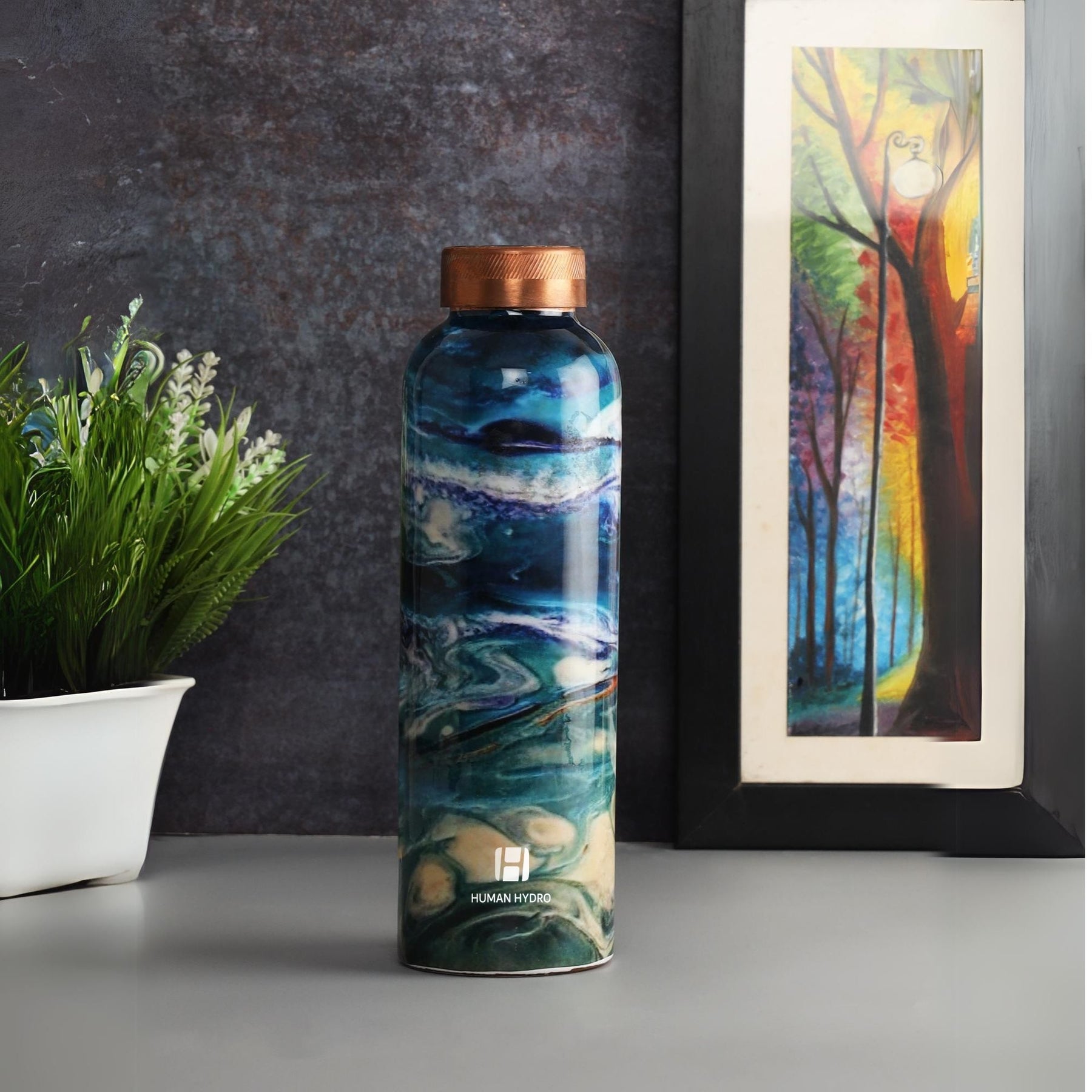 Human Hydro 100% Pure Copper Water Bottle With Meena Prints