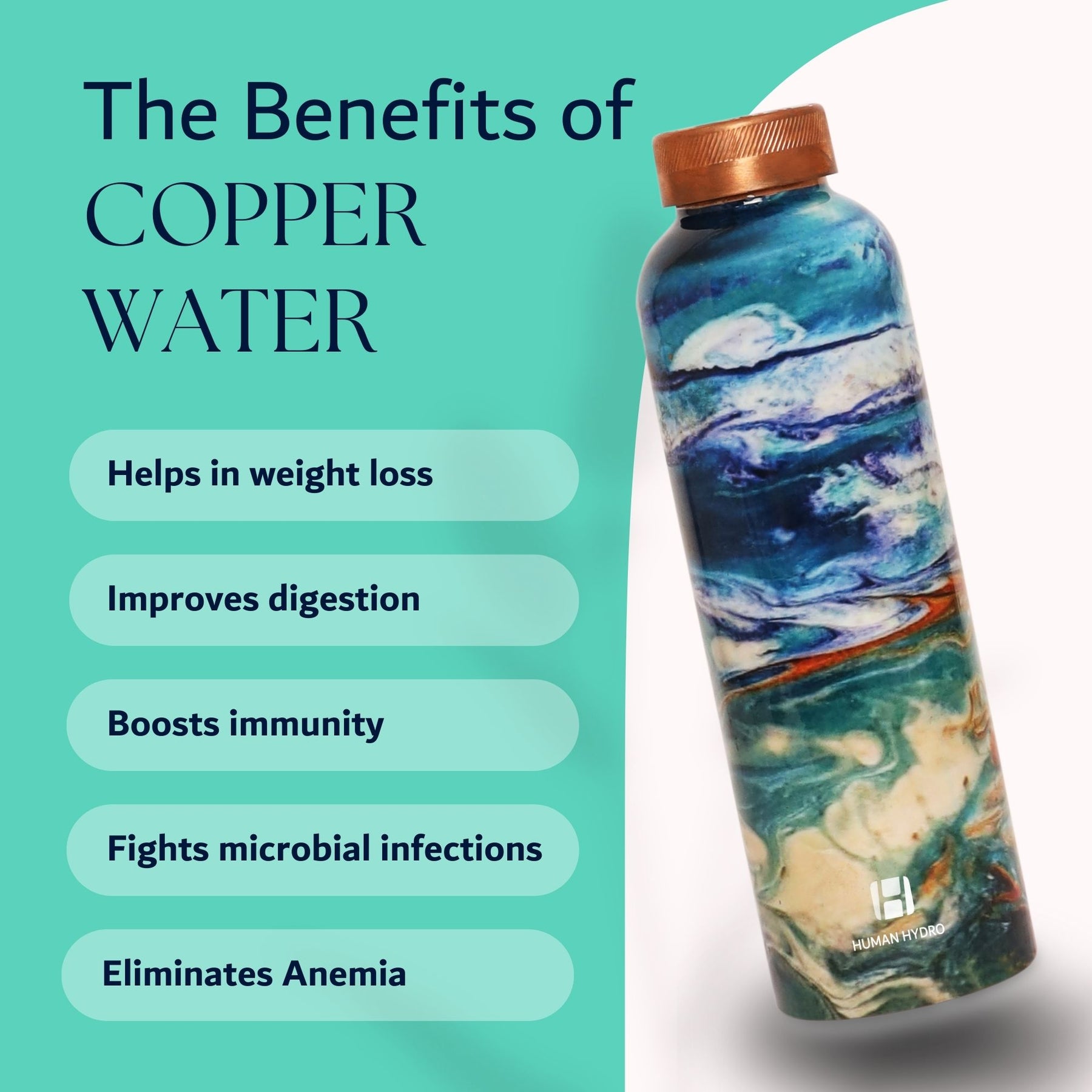 Human Hydro 100% Pure Copper Water Bottle With Meena Prints