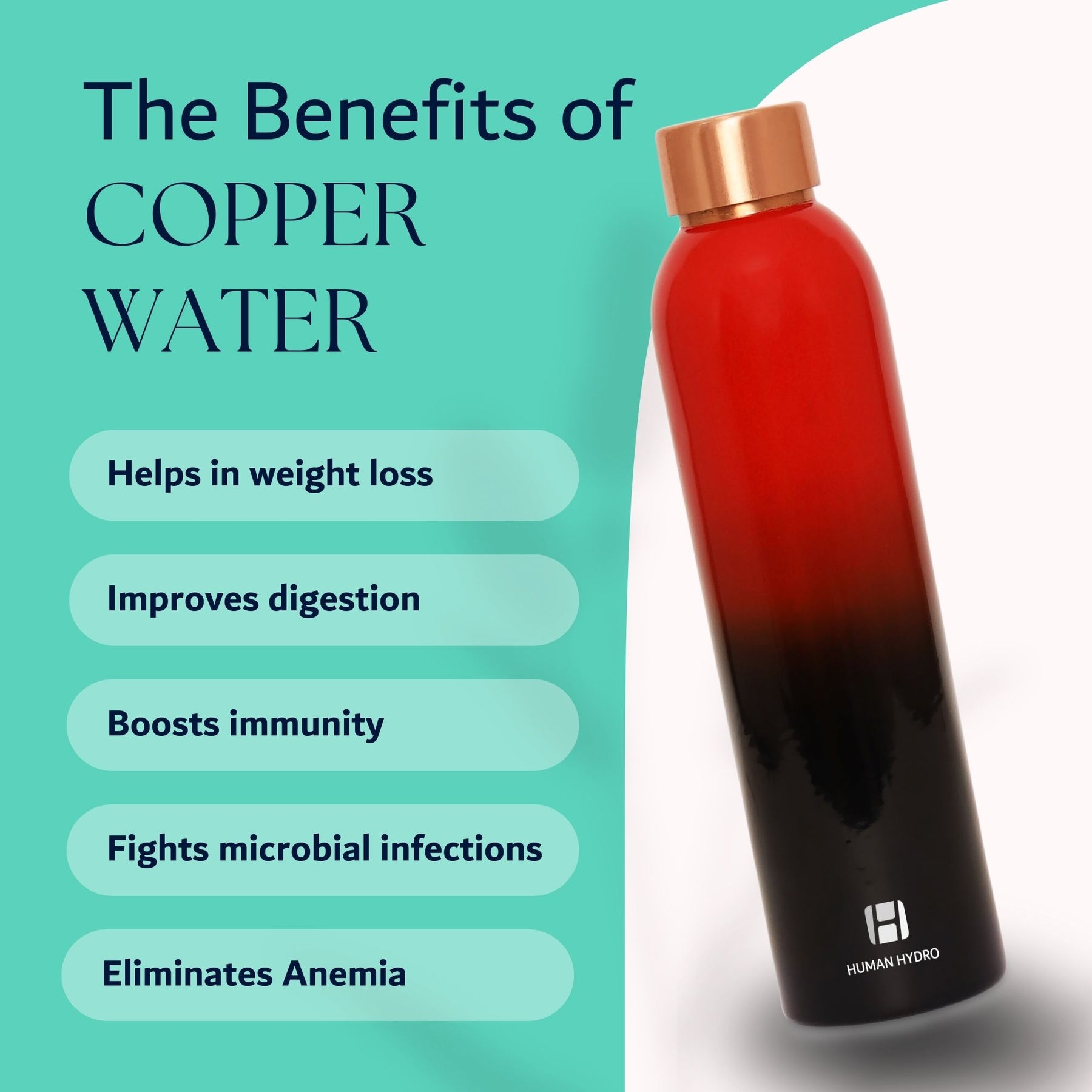 Human Hydro 100% Pure Copper Water Bottle With Multicolour