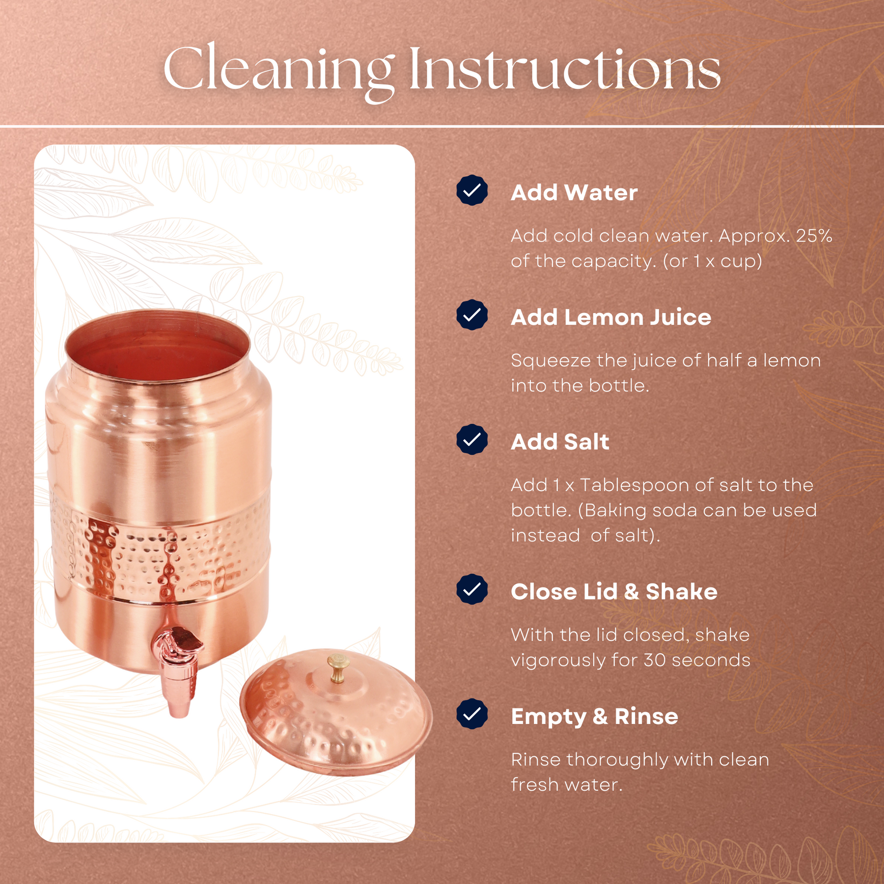 Natural Copper Flat lid Hammered Water Dispenser