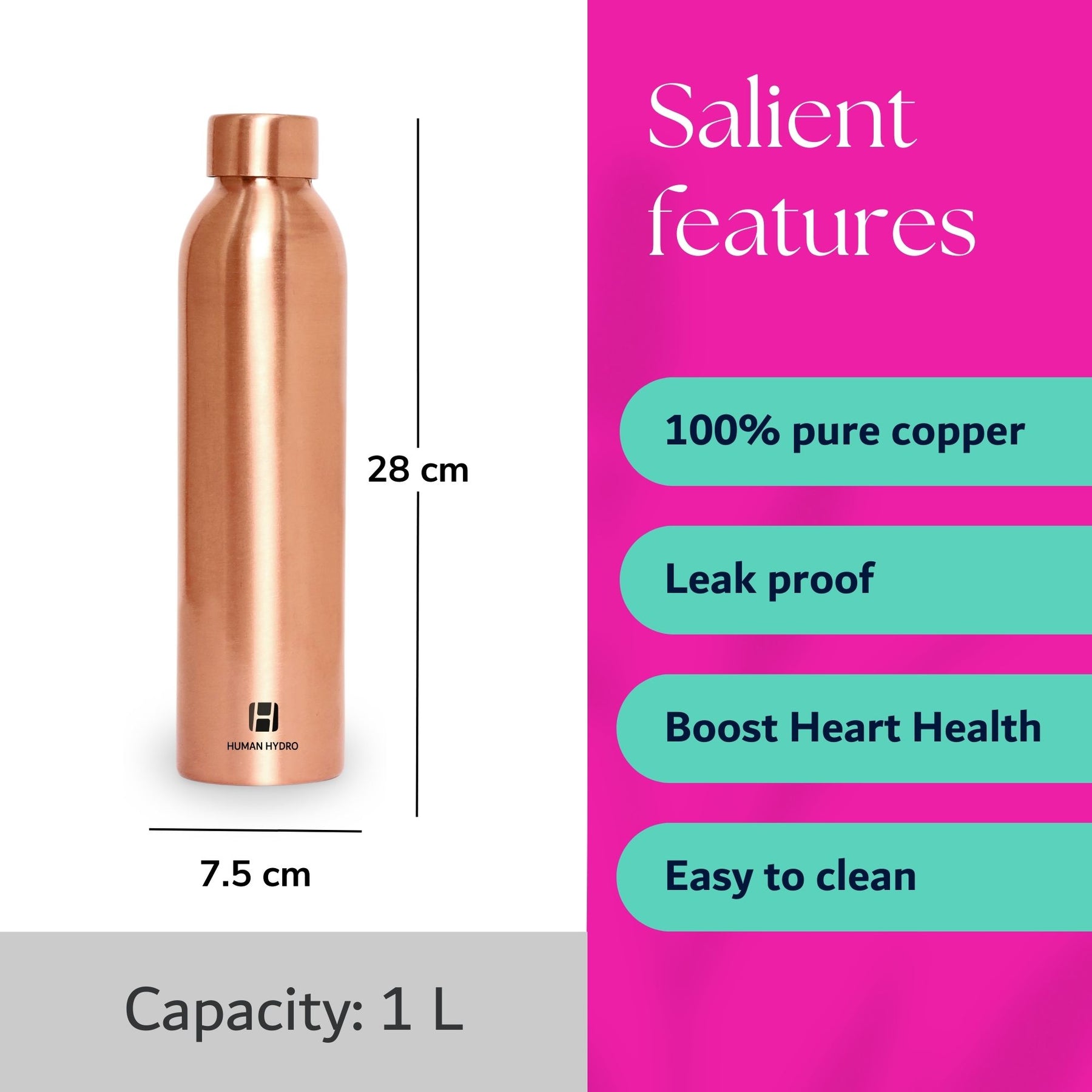 Human Hydro 100% Pure Copper Water Bottle