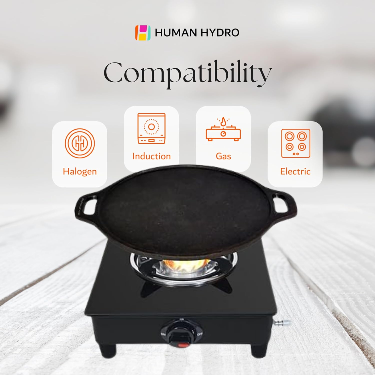 Human Hydro Pre-Seasoned Light Weight Cast Iron Tawa for Dosa/Chilla/Omelette | 30.5cm/12.1 inch, 2.4kg | Induction Friendly | Nonstick, Pre-Seasoned Tawa, 100% Pure & Toxin-Free, No Chemical Coating