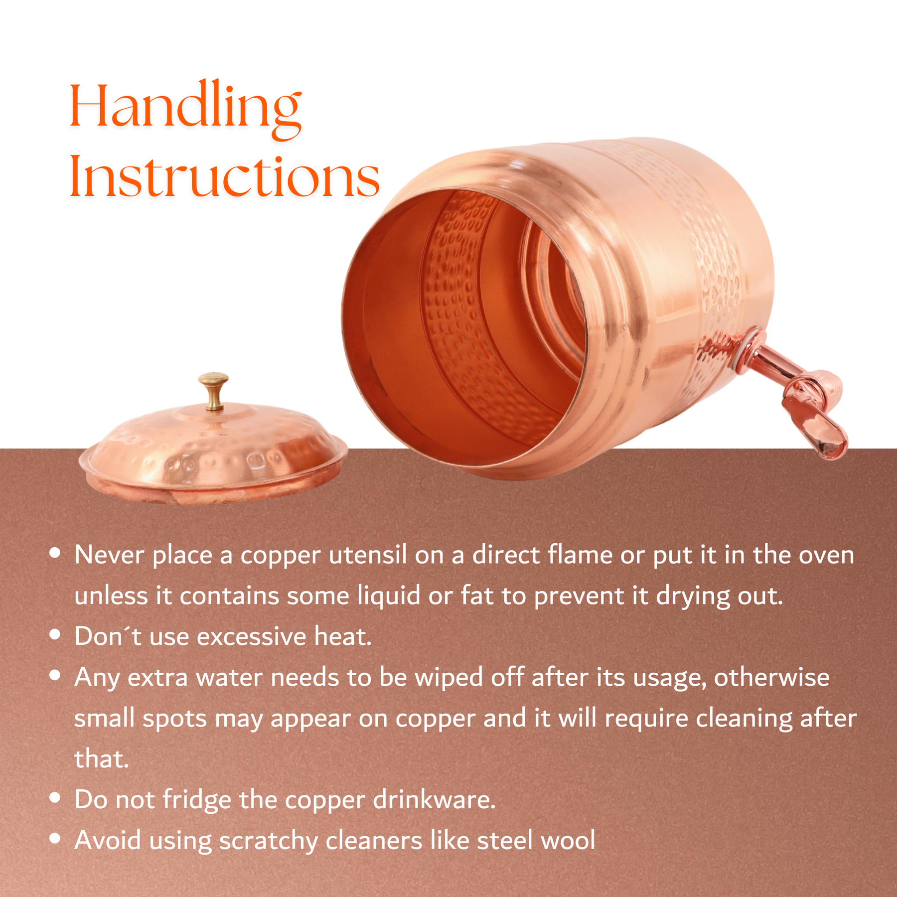 Natural Copper Flat lid Hammered Water Dispenser