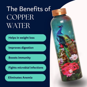 Human Hydro 100% Pure Copper Water Bottle With Meena Prints