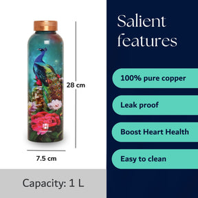 Human Hydro 100% Pure Copper Water Bottle With Meena Prints