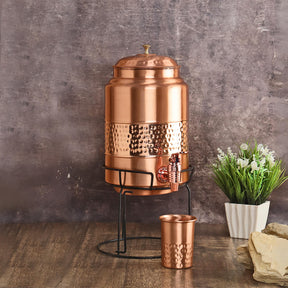 Natural Copper Flat lid Hammered Water Dispenser