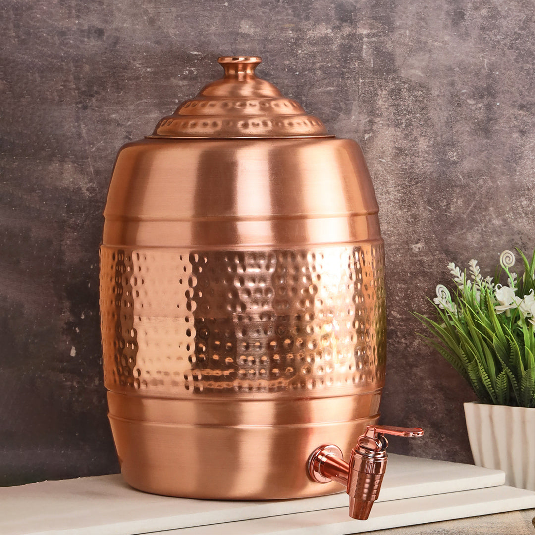 Natural Copper Tapered lid Hammered Water Dispenser